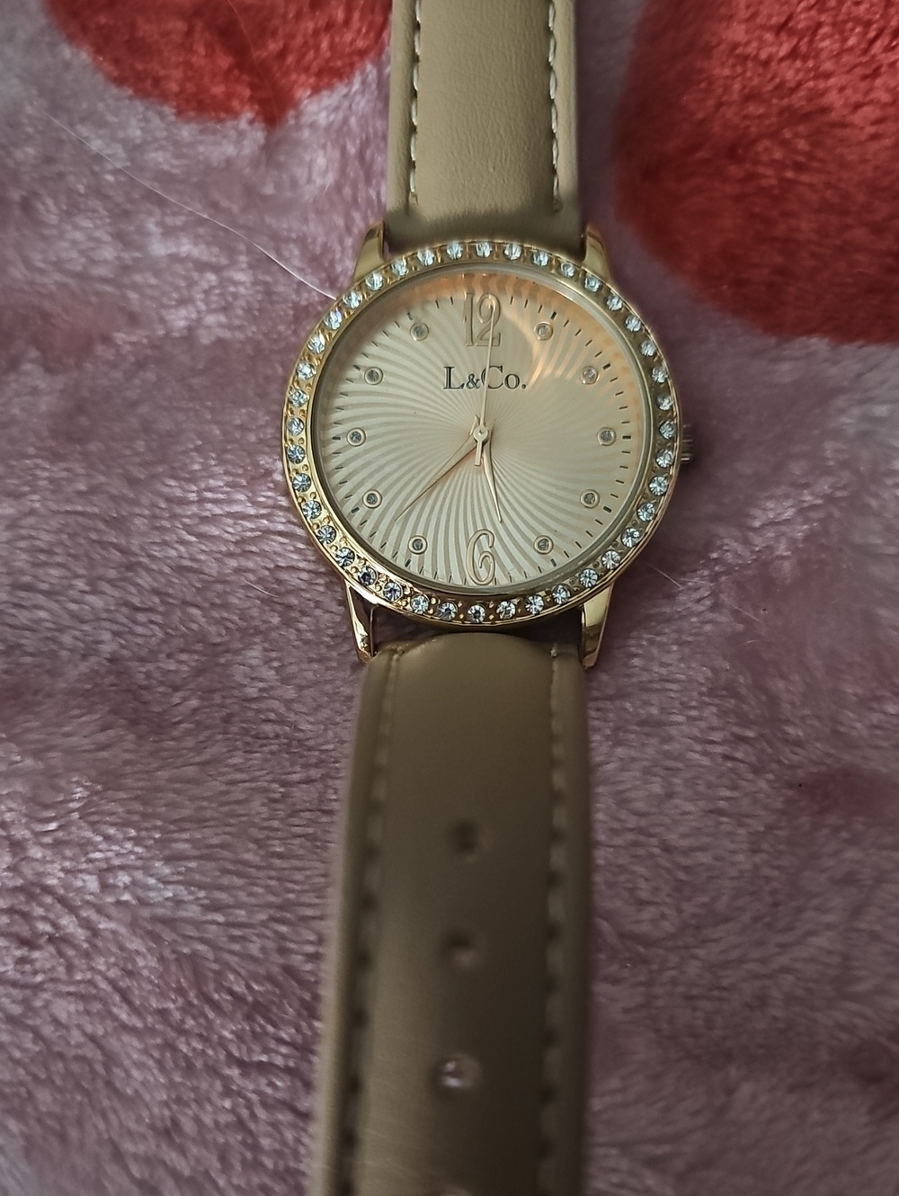 Women's Beige Leather Crystal Accent Watch